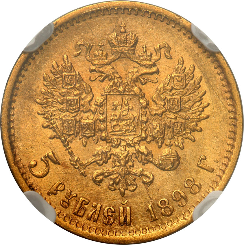 Rosja Mikołaj II 5 Rubli 1898 AT NGC XF Details
